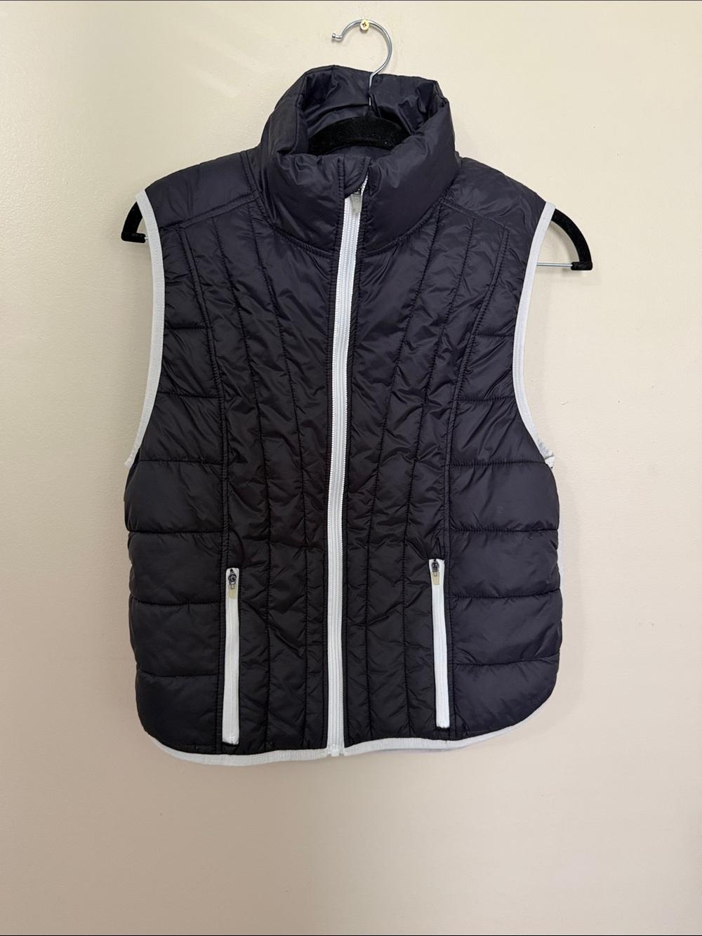 FP Movement by Free People Black Quilted Puffer Vest with White Trim